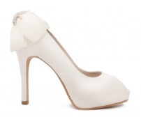 Danette Ivory White Back Satin Bow Wedding Shoes