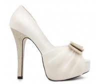 Monique Ivory White Satin Chiffon Bow Wedding Shoes