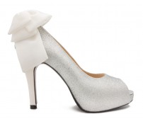 Alayna Silver Glitter Bow Contrast Wedding Shoes