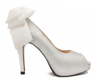 Alayna Silver Glitter Bow Contrast Wedding Shoes