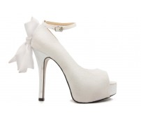 Kayleigh Ivory White Lace Satin Bow Wedding Shoes