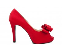 Deidre Red Satin Bow Wedding Shoes