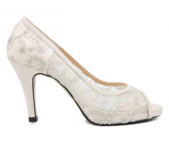 Belle Ivory White Satin Lace Wedding Shoes