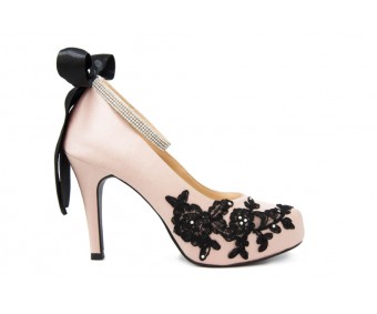 * Bebe Black Lace Diamante Wedding Shoes